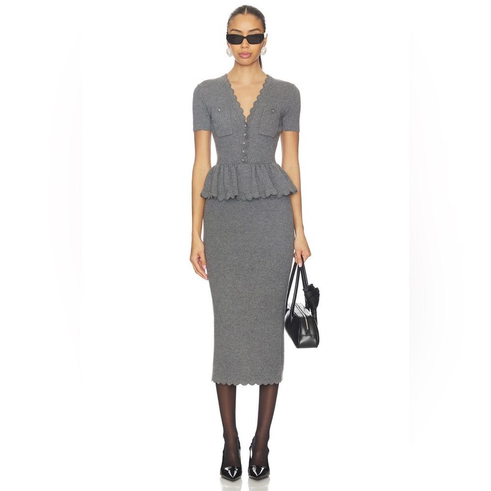 Self-Portrait Gray Peplum Midi Dress - Picture 4 of 14
